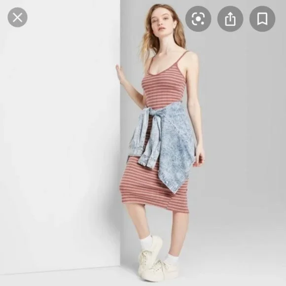 Women's Striped Sleeveless Knit Ribbed Midi Dress - Wild Fable M - Picture 2 of 5